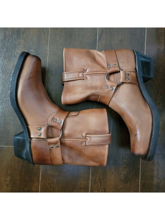 NEW Frye Harness 8R Boots Rustic Western Biker Heritage Brown Leather Mens 10 main image 4